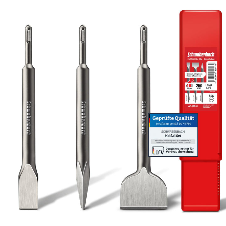 SCHWABENBACH ® SDS PLUS Meissel Set - 3tlg. 25mm + 50mm + Spitzmeissel - EXTREM ROBUST- Meissel komp