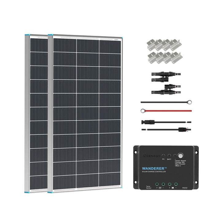 Renogy 12V 1kwh Solaranlage, Inselanlage Solar Set mit 200W 12V Monokristallin Solarmodul, 30A Solar