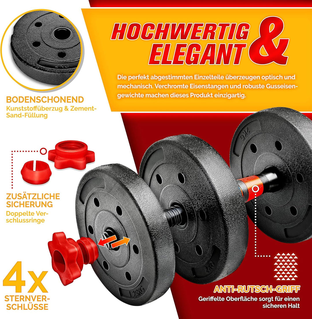 RE:SPORT 2 in 1 Hanteln Set 15-30kg | Hantelset verstellbar | Kurzhantel & Langhantel | Sternverschl