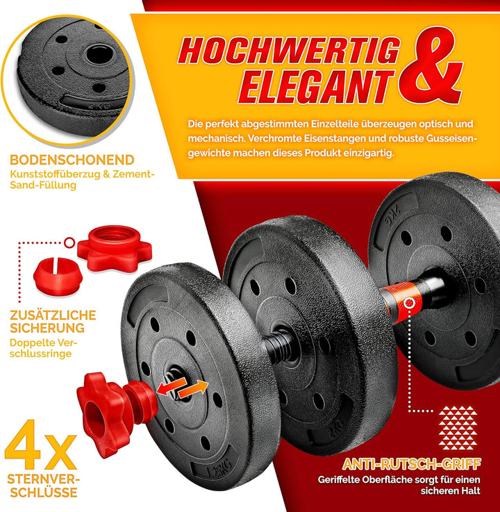 RE:SPORT 2 in 1 Hanteln Set 15-30kg | Hantelset verstellbar | Kurzhantel & Langhantel | Sternverschl