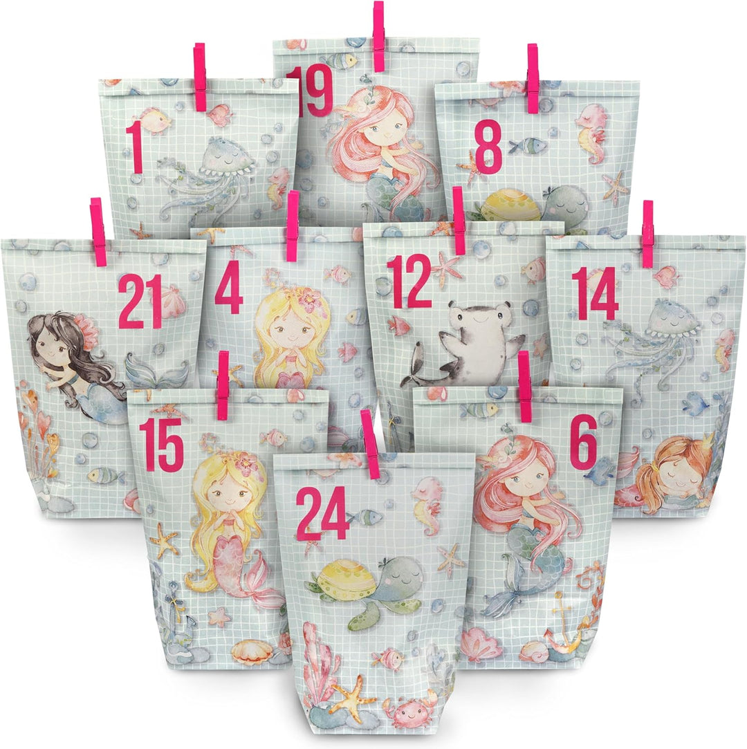 Papierdrachen Extravaganter Adventskalender zum Befüllen - mit 24 türkis bedruckten Geschenktüten un