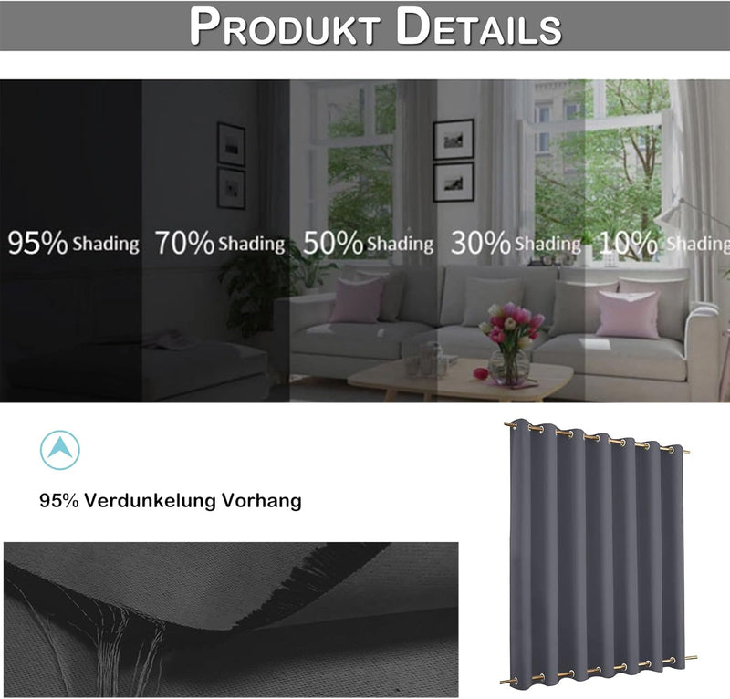 Rosnek Outdoor Vorhang Wetterfest mit Ösen, Outdoorvorhänge B 254×H 274 cm Outdoor Vorhänge Wasserdi