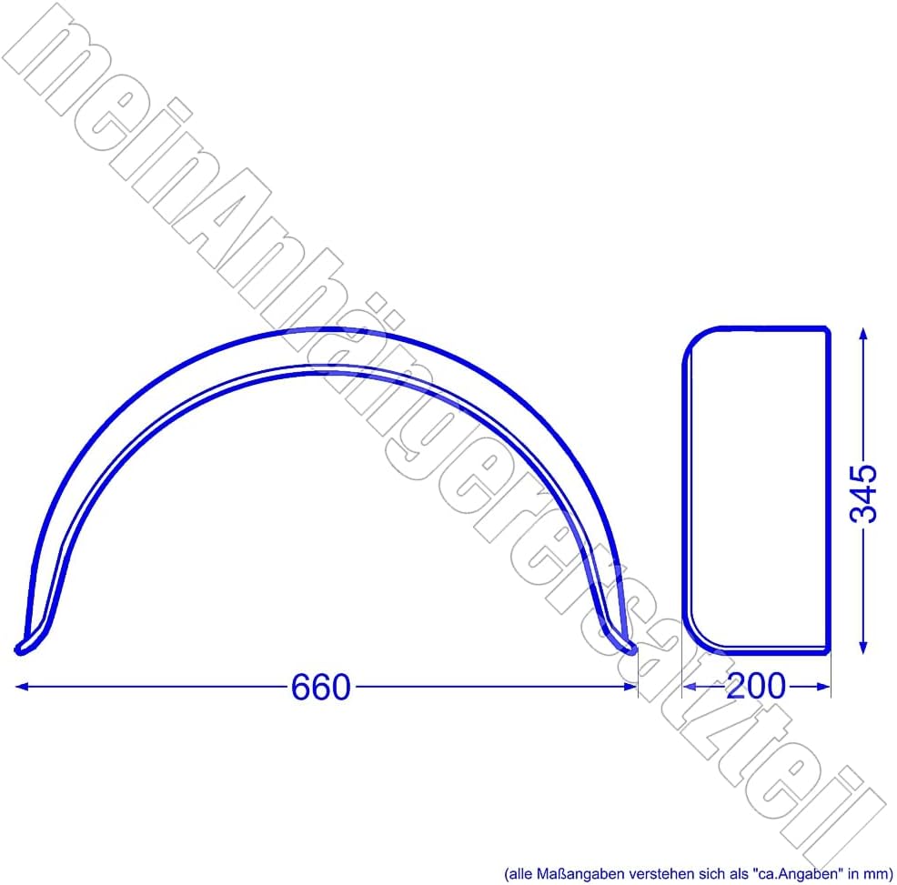 Metall Blech Schutzblech Kotflügel 200x660mm / 20x66 cm für Pkw Anhänger