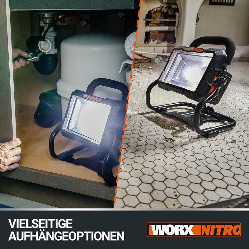 WORX WX026.9 LED Akku Arbeitsleuchte 20V – 360 Grad schwenkbarer Baustrahler - mit LED Licht für die