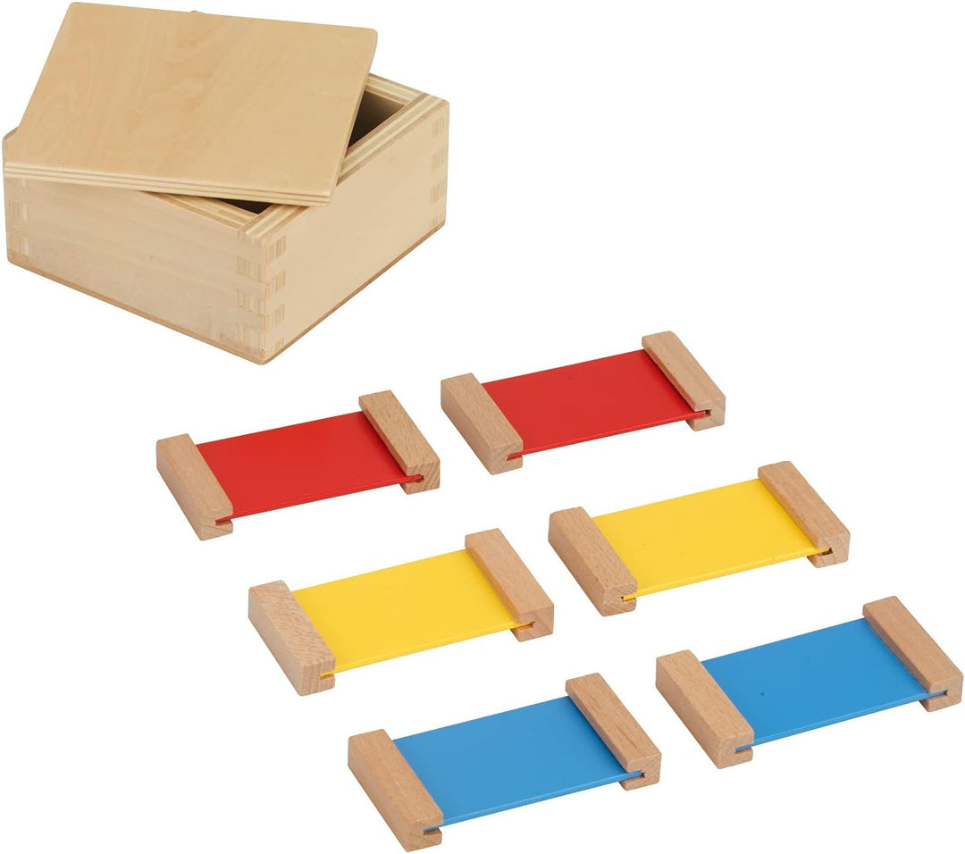 Montessori Farbtäfelchen, Kästen I, II und III, Montessori-Material zur Farbenlehre