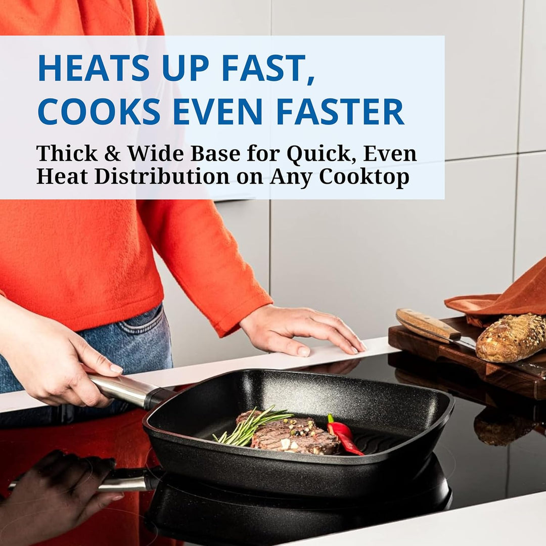 Westinghouse PERFORMANCE SERIES Grillpfanne, Grosse Bratpfanne 28 cm mit Edelstahl-Griff für Indukti