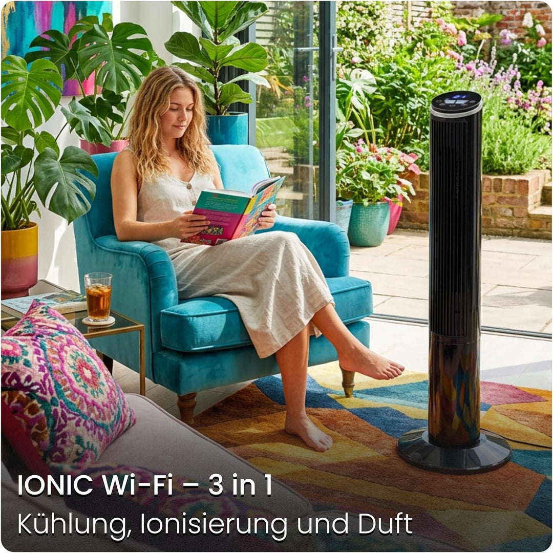 Turmventilator 102cm Standventilator mit Ionisator & Aroma-Clip IONIC, 5,8 m/s Wind, 90° Oszillation