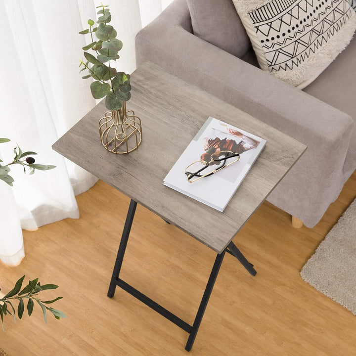 HOOBRO Beistelltisch, Klappbar Tablett Tisch, Sofatisch, TV Tray im Industriestil, Einfach Montierba