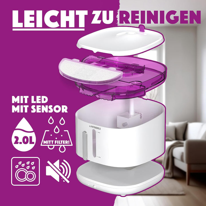 Petrebels Trinkbrunnen für Katze, Jet 19 Katzenbrunnen, Kabellos, mit Bewegungssensor, mit LED, Ultr