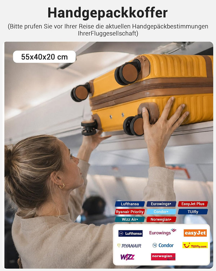 KONO Koffer Reisekoffer Trolley Handgepäck Koffer 55x40x20cm von ABS+PC Hartschalenkoffer mit Zwilli