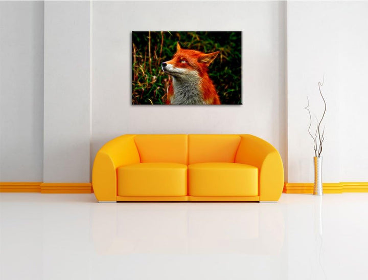 Süsser Fuchs im Wald, Format: 100x70 auf Leinwand, XXL riesige Bilder fertig gerahmt mit Keilrahmen,