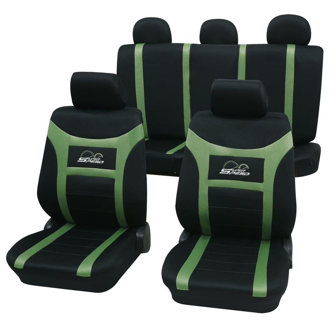 PETEX Auto Sitzbezüge Universal Komplett Set 11-teilig - Super-Speed grün, Eco Class mit SAB 1 Vario