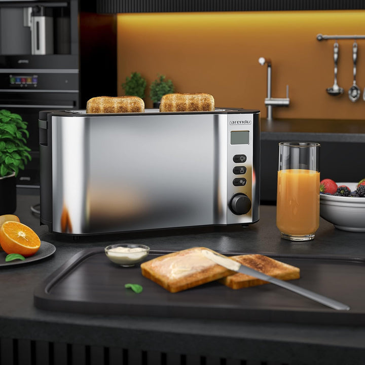 Arendo - SET Toaster MANHA mit Eierkocher SEVENCOOK Edelstahl Silber, Toaster 4 Scheiben LED-Display