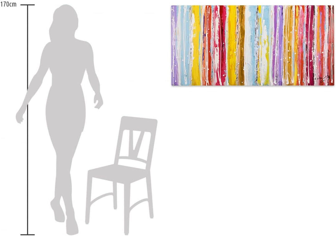 KunstLoft Leinwandbild | 100% HANDGEMALT | 120x60cm | Gemälde 'Line it ' | Abstrakt | Bunt | Wandbil