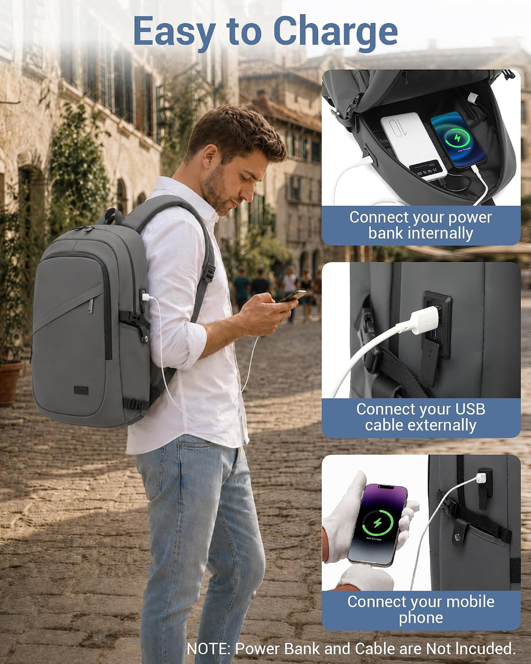 KONO Laptop Rucksack für Herren und Damen, Wasserdichter und Diebstahlsicher Business Laptoprucksack