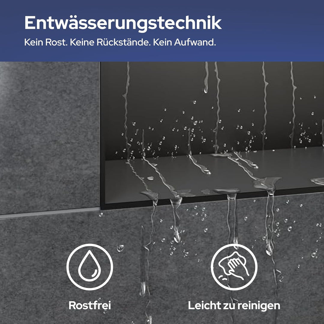 VILSTEIN Wandnische Dusche 30x90 cm - ROSTFREI - Randlose Duschnische - Schwarz - Einbauregal für Du
