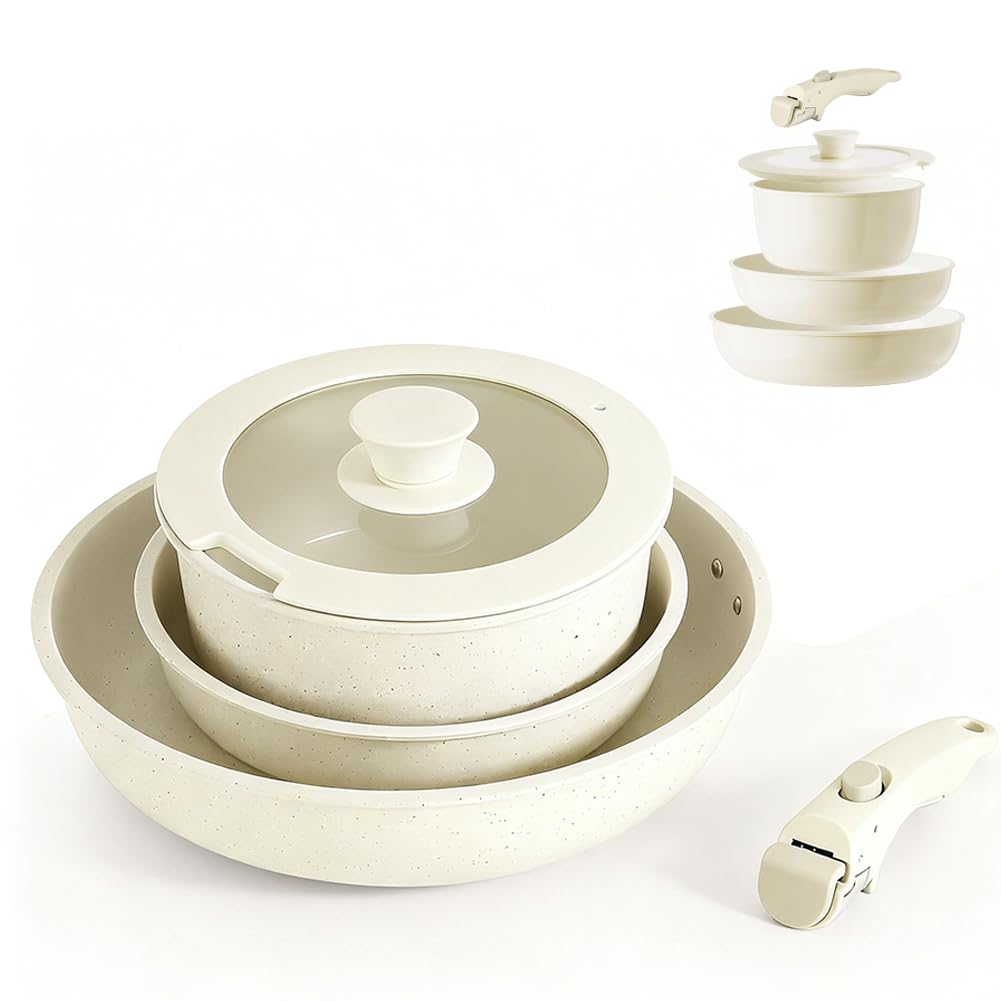 Topfset Induktion 16/18/20cm, Mit Abnehmbarem Griff & 3-in-1 Deckel, Antihaft Kochtopf Set für alle