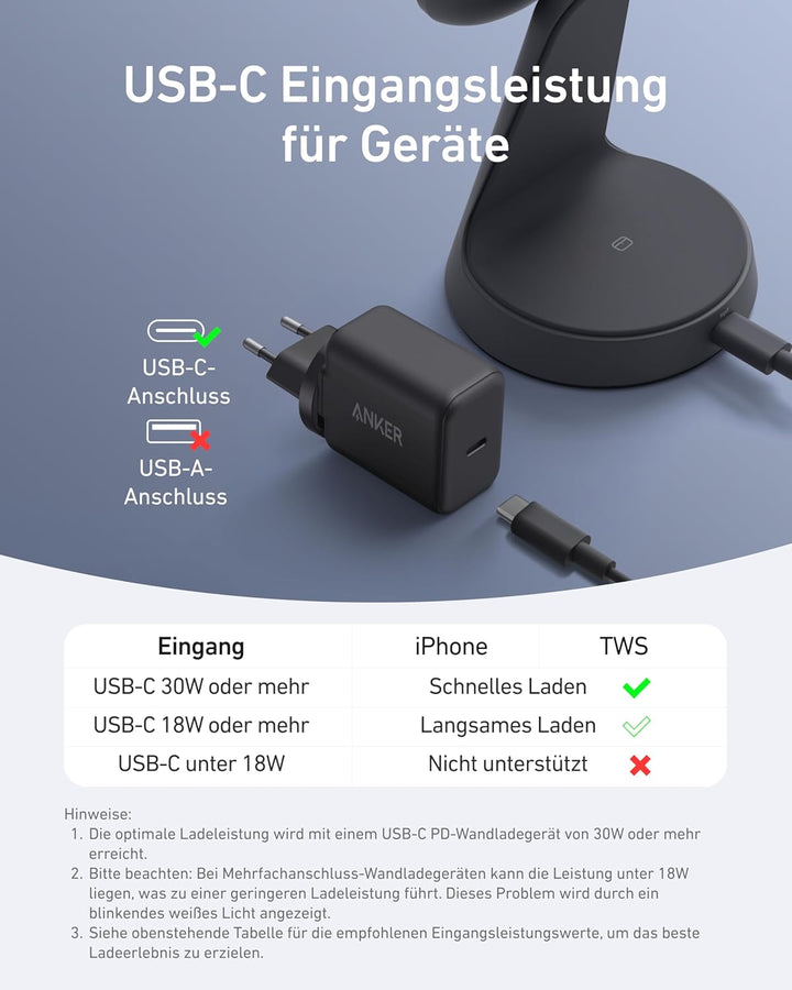 Anker MagGo MagSafe kompatibles 2-in-1 Ladegerät, Qi2 Zertifiziert 15W Schnellladegerät Ständer, Ein
