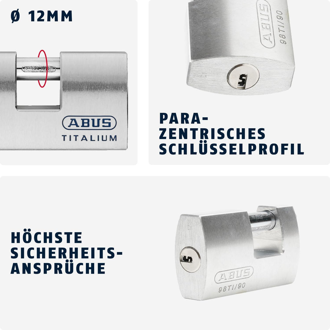 ABUS Titalium-Vorhangschloss 98TI/90, 70747, Grau, 98TI/90