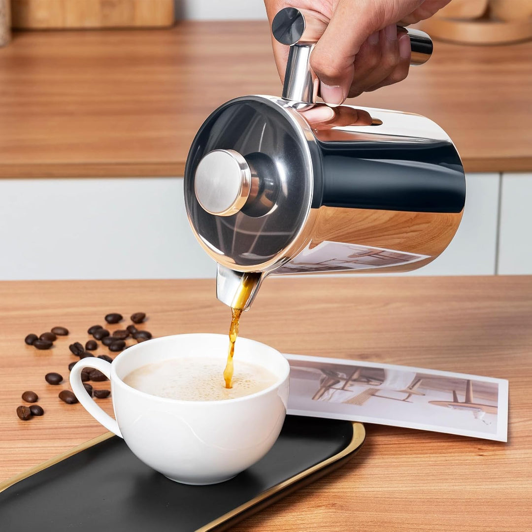 French Press Klein mit Waage, Kaffeebereiter Edelstahl 304, Doppelwandig Isoliert, Lebensmittelecht,