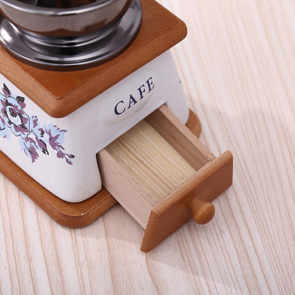 YUEHUA Manuelle Kaffeemühle justierbar - Keramik-Kegelmahlwerk, Gusseisen-Retro-Design mit Buchenhol