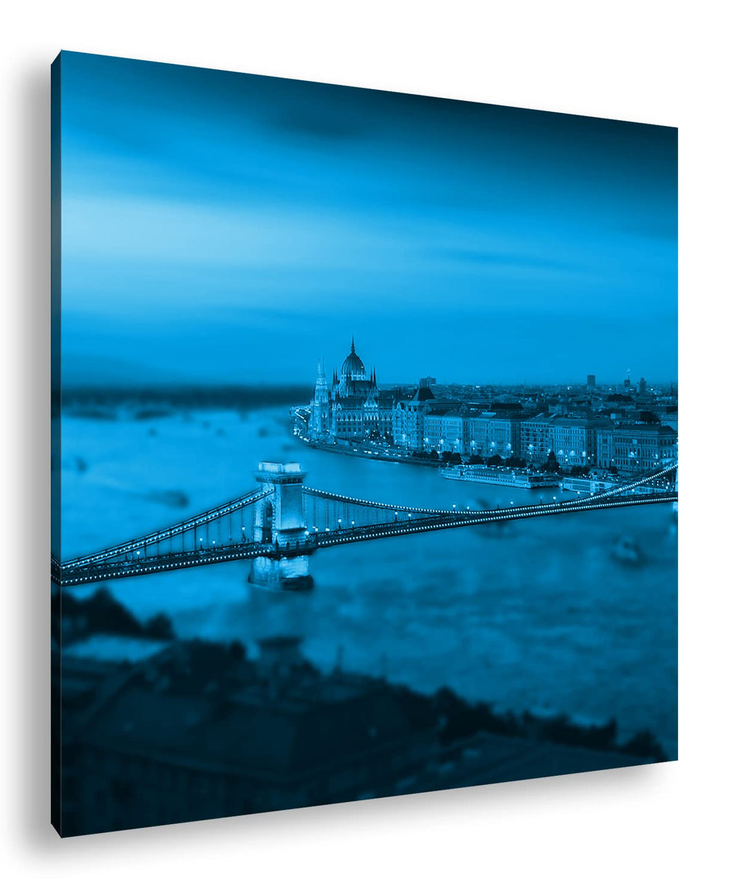 deyoli Budapest bei Abenddämmerung Format: 40x40 Effekt: Monocrome Blau als Leinwand, Motiv fertig g