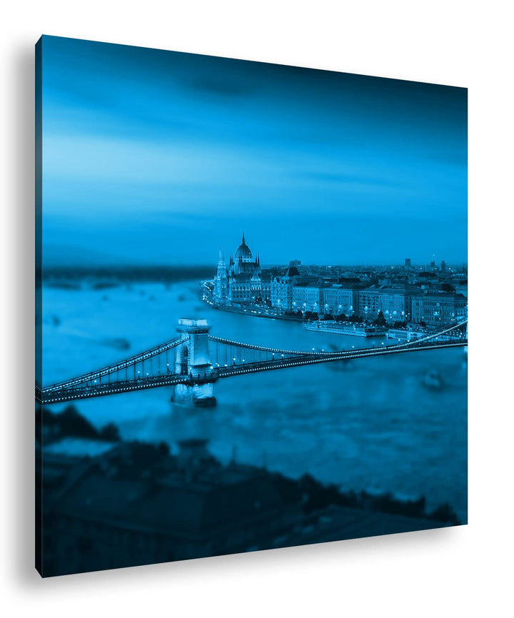 deyoli Budapest bei Abenddämmerung Format: 40x40 Effekt: Monocrome Blau als Leinwand, Motiv fertig g