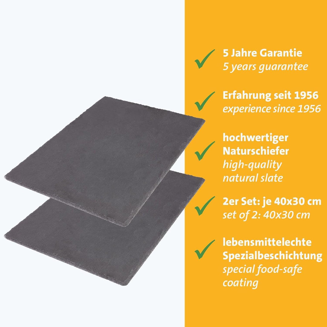 Westmark Naturschiefer-/Servierplatten, 2 Stück, Rechteckig, Mit Kratzschutz, Fläche: je 40 x 30 cm,
