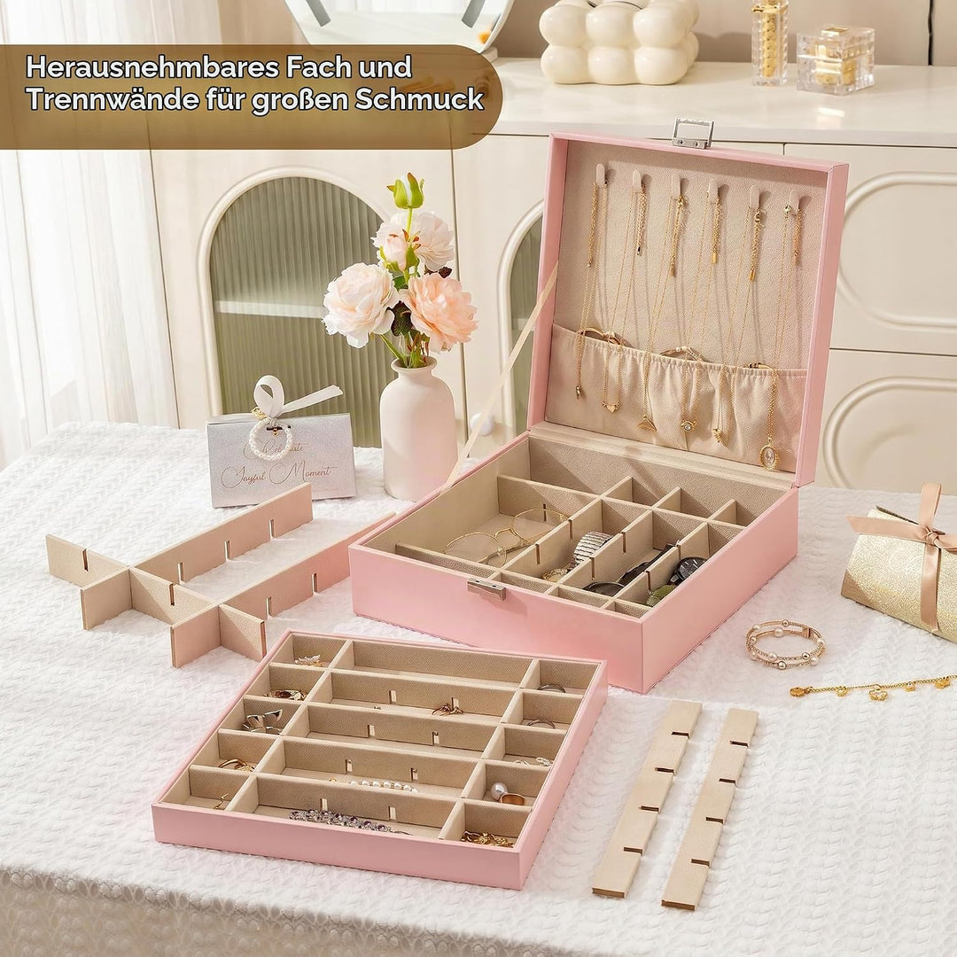 Frebeauty Ohrring-Organizer, klassische Schmuckschatulle mit 50 Fächern, doppellagig, mit 6 Haken fü