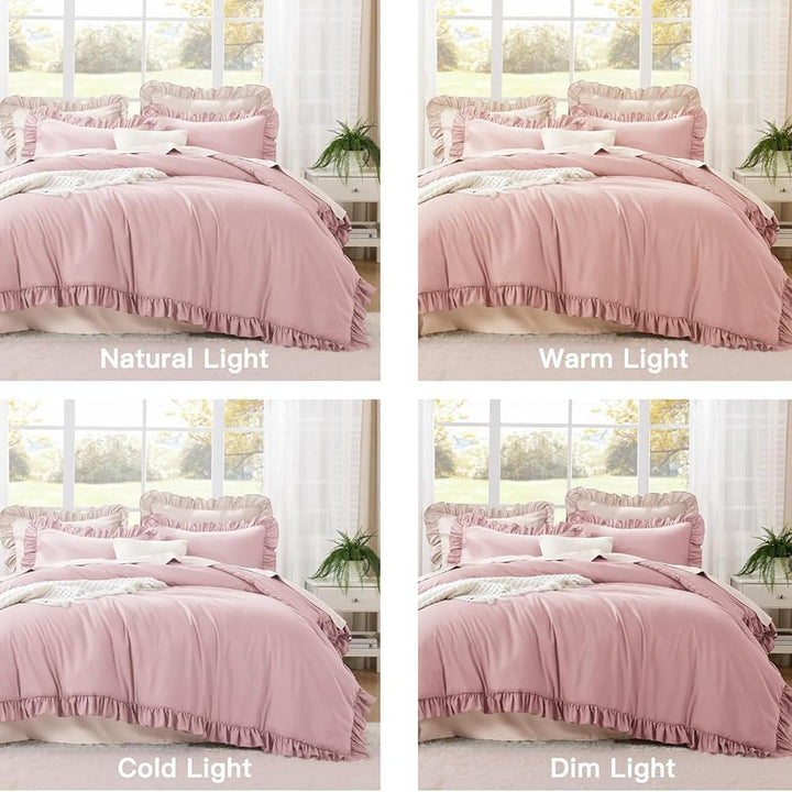 AShanlan Bettwäsche Rüschen 135x200cm Rosa Microfaser Bettbezug Romantisch Bettwäsche Set mit Kopfki