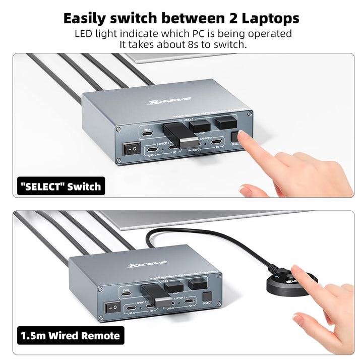 USB3.0 KVM Switch 2 PC 3 Monitore USB C DP HDMI