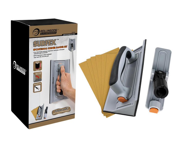ROLLINGDOG Trockenbau-Eck-Handschleifer – 6 Stück Oxid-Mesh-Schleifpapier für Eckwandreinigung und P