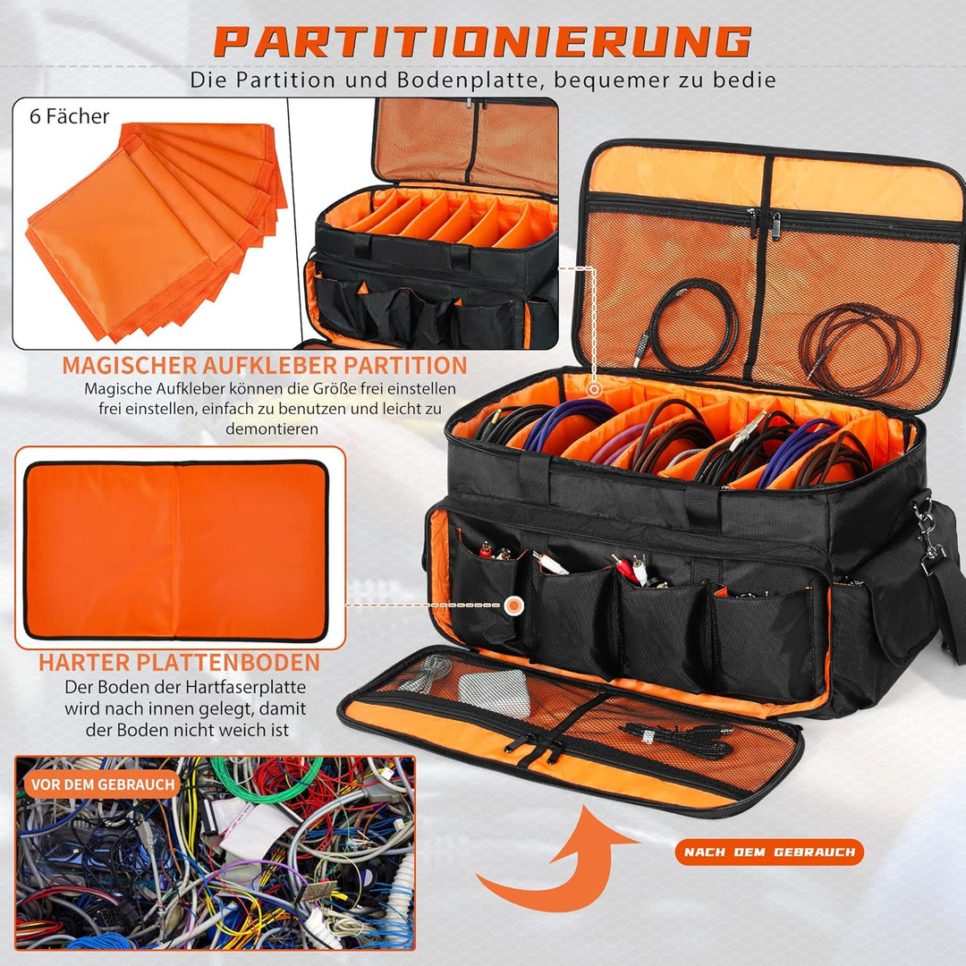 OUUTMEE DJ Tasche, Cable File Bag, Gig Bag, Abnehmbarer Gepolsterter Unterseite und Teilern, für pro