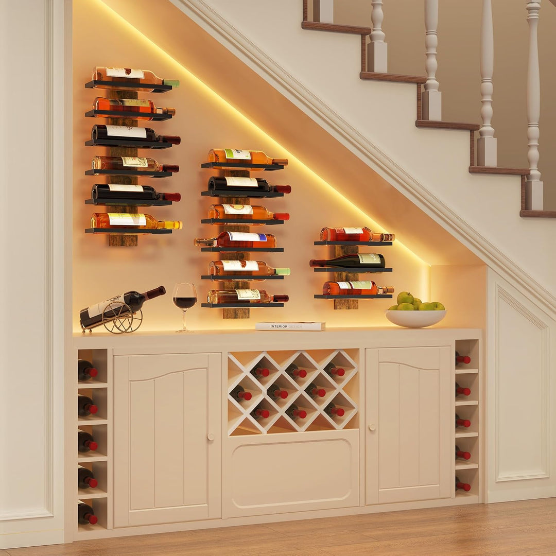 Hoctieon Weinregal Wand, Flaschenregal mit 6 Ebenen, Holz Weinregal Hängend Weinflaschenregale Schwa