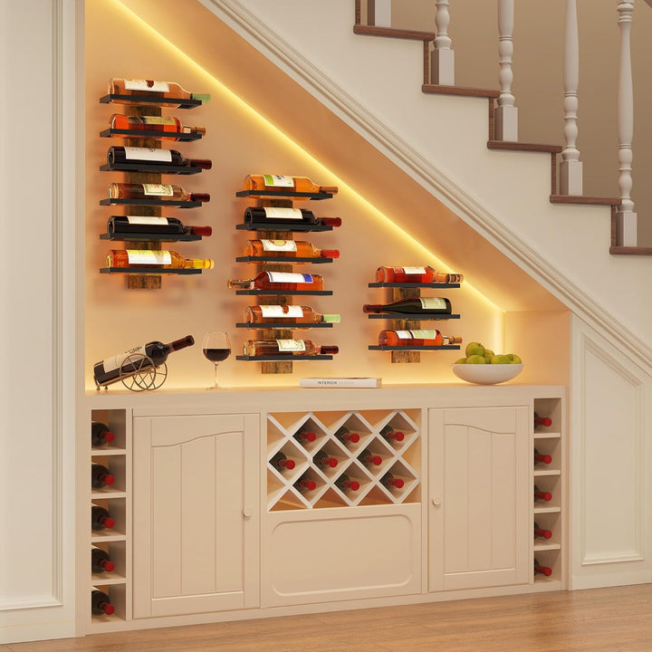 Hoctieon Weinregal Wand, Flaschenregal mit 6 Ebenen, Holz Weinregal Hängend Weinflaschenregale Schwa