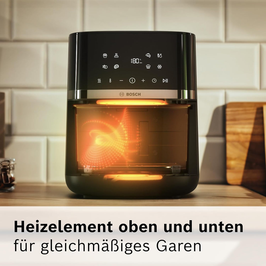 Bosch Heissluftfritteuse Serie 4, XL Air Fryer, schwarz, 6,1 L Fassungsvermögen, 7 Voreinstellungen,