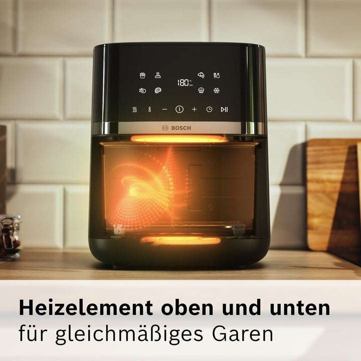 Bosch Heissluftfritteuse Serie 4, XL Air Fryer, schwarz, 6,1 L Fassungsvermögen, 7 Voreinstellungen,