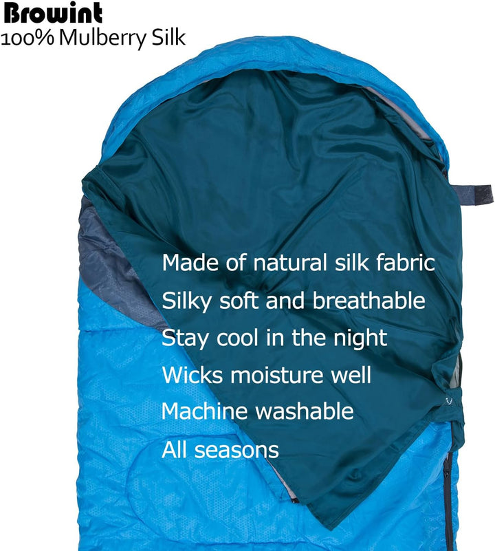 BROWINT Seidenschlafsack, Hüttenschlafsack aus 100% Naturseide, Extrabreite 220x110cm, 220x87cm, 185