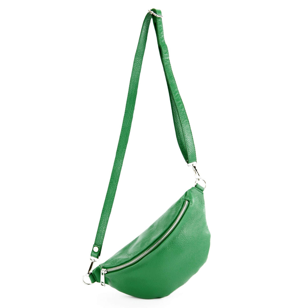 modamoda de - T211 - ital. Hüfttasche Bauchtasche Brusttasche Medium aus weichem Leder, Farbe:Blattg