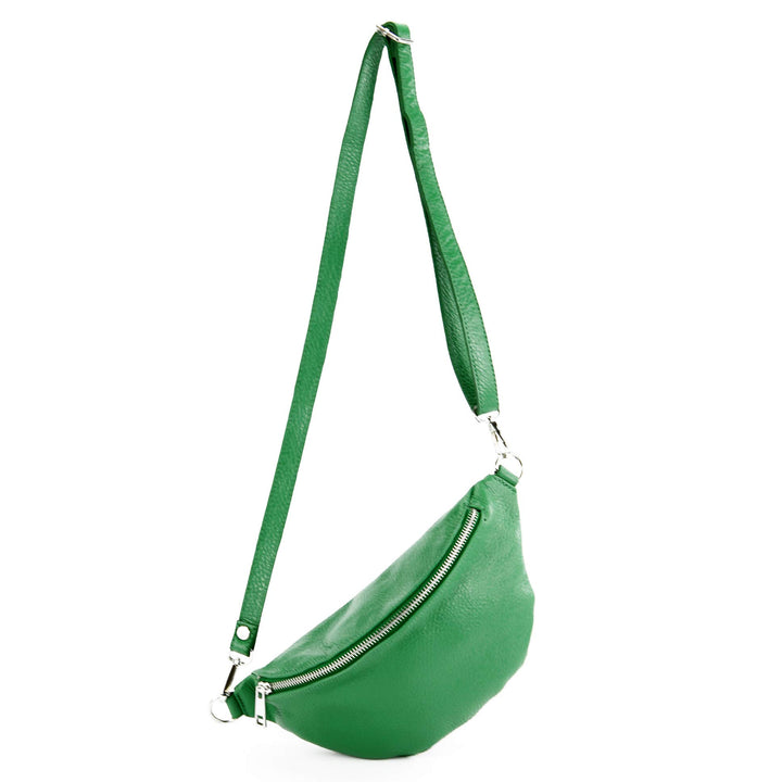 modamoda de - T211 - ital. Hüfttasche Bauchtasche Brusttasche Medium aus weichem Leder, Farbe:Blattg