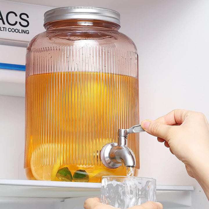 Berglander Getränkespender aus Glas, Kühlschrank, 4L Getränkespender mit wasserdichtem Edelstahlhahn