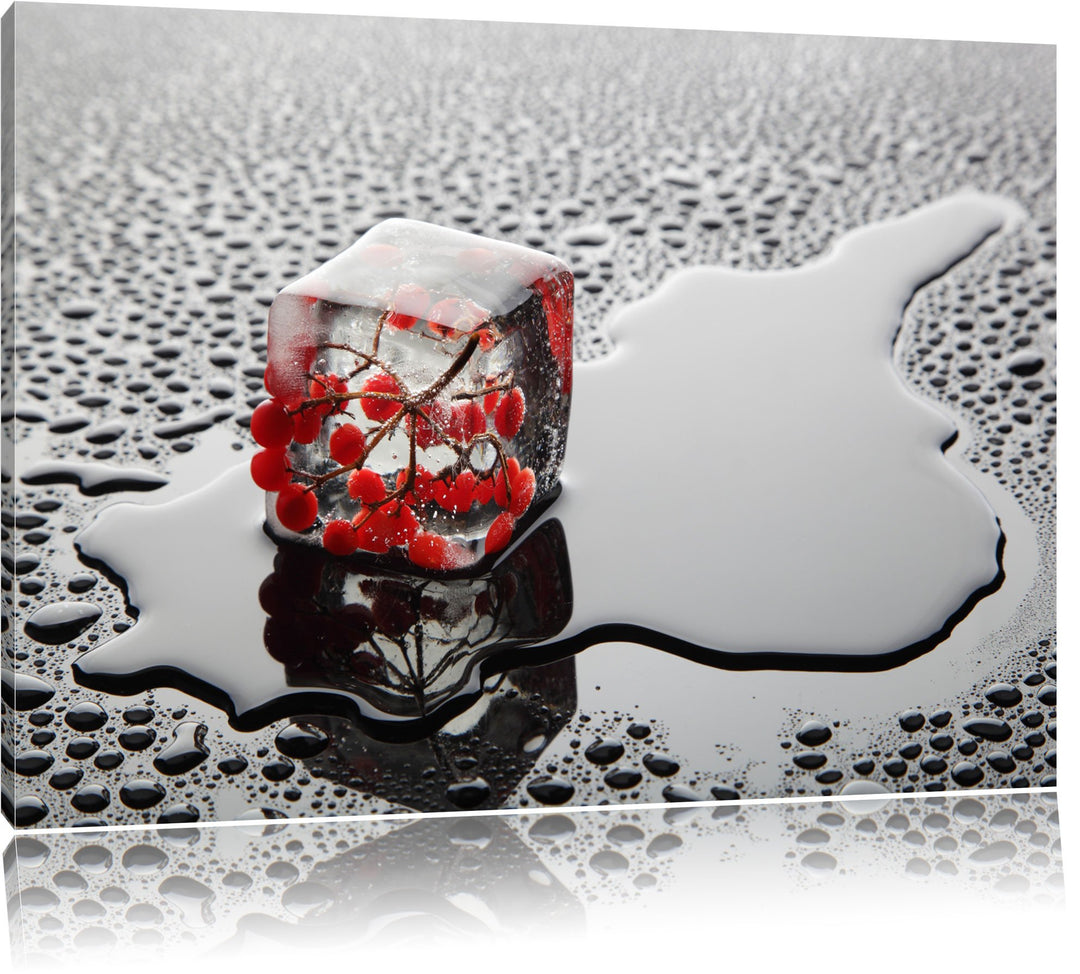 Vogelbeeren im Eiswürfel Format: 100x70 auf Leinwand, XXL riesige Bilder fertig gerahmt mit Keilrahm