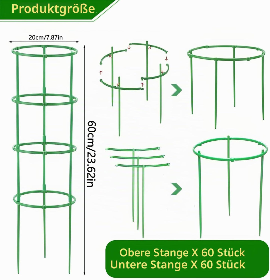 Tomaten Rankhilfe 20er Set, 1 Ringe D x H: 20 x 16 cm Gurken Rankhilfe Mit Verstellbarer Höhe, Pflan