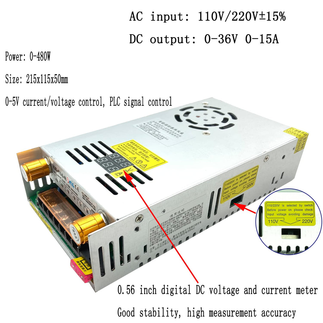 Lianshi Transformator AC-DC 0-36V 0-15A540W Spannung und Strom durchgängig einstellbar Doppelte Digi