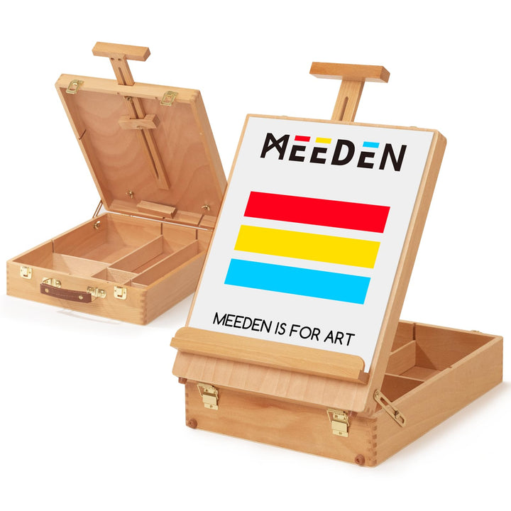MEEDEN Grosse Studio Skizzenkasten Staffelei, Verstellbare Tischstaffelei aus massivem Buchenholz, K