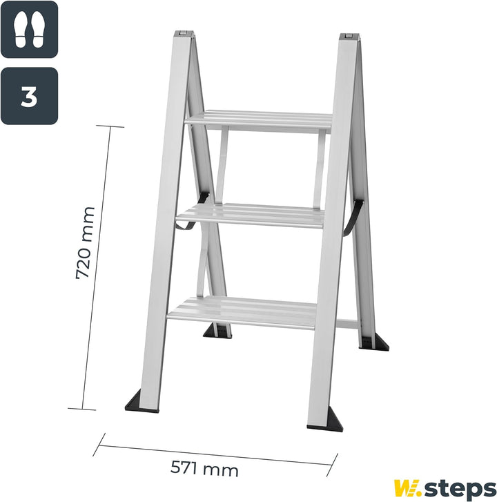 WIBE LADDERS Vikingstep Maxi Trittleiter Aluminium, 728143, Extrem Kompakte Aluminium Klapptrittleit