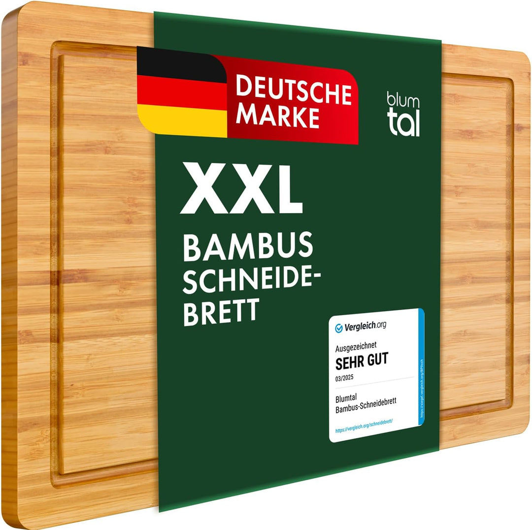 Blumtal Schneidebrett aus 100% Bambus - 2cm dickes Holzbrett antibakterielle - massives Schneidebret