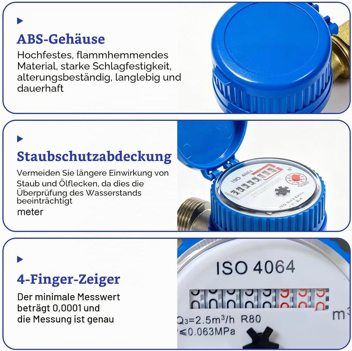 DN15 Wasserzähler Garten, Vollkupfer, Wasserzähler Kalt, Kalt Wasseruhr, Anschluss Gartenwasserzähle