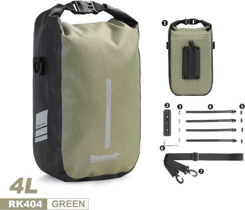 Rhinowalk Fahrrad Gepäckträgertasche Wasserdicht 4/6L Vorne Fahrradtasche für Gepäckträger mit Schul