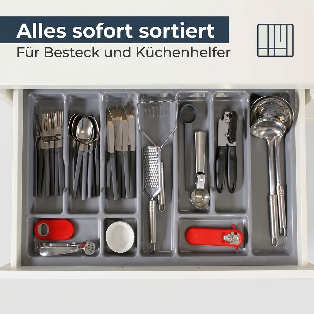 ALUSFERA Besteckkasten für Schubladen 90cm - Besteckeinsatz - Praktisch Schubladen Ordnungssystem -